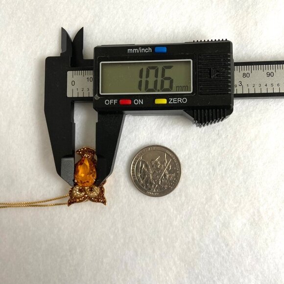 Gold Vermeil Sterling Silver 925 Brown Orange Rhinestone Owl Pendant Necklace - Picture 13 of 16